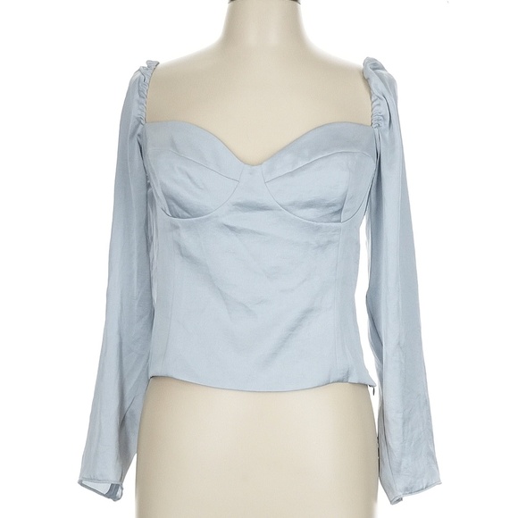 $98 Aritzia Wilfred Puff Sleeve Blouse In Light Blue Size Large L 10 - Picture 1 of 7